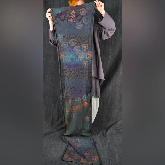 Blue Fish Hand Printed Scarf - Floral Knit in Olive Drab - Picture 3 of 4